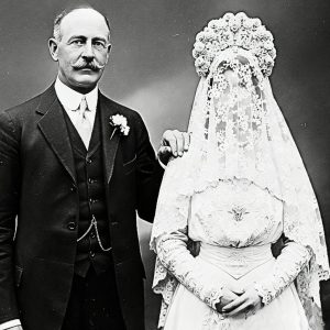 HT17. A 1912 Studio Photo Shows a Bride. When They Zoom in on Her Veil, They Discover a Shocking Truth