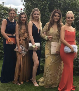 HT10. Five girls pose for prom photo